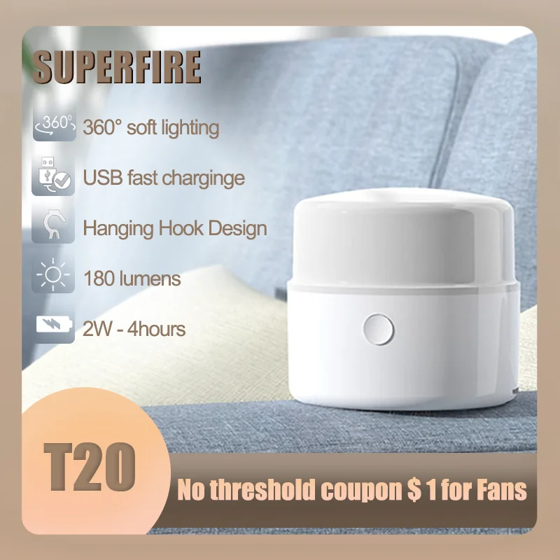 

SUPERFIRE T20 Camping Lantern 4 Modes USB-C Rechargeable Portable Outdoor Tent Light with Hook for Hiking Night emergency lights