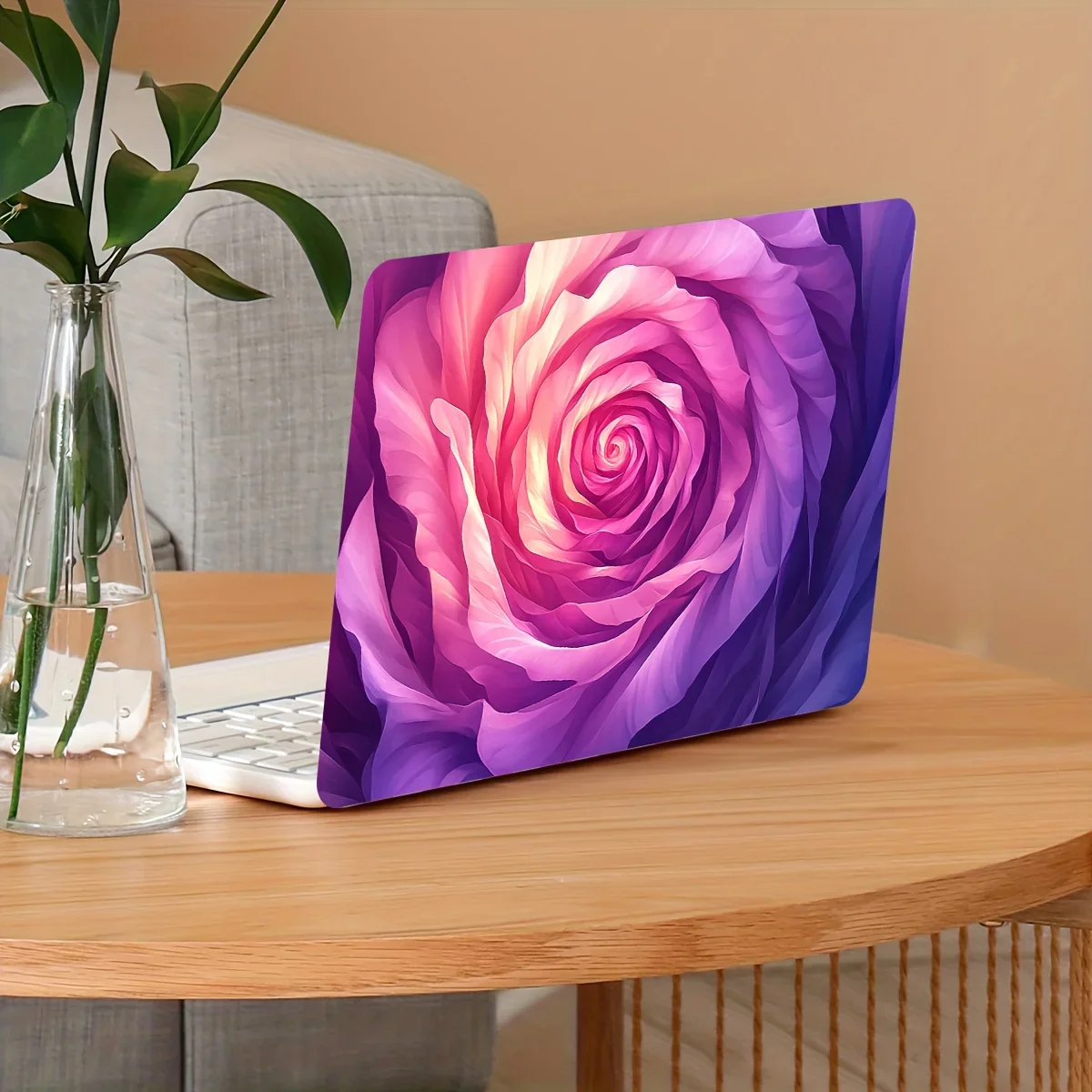 2-Packs Floral Pattern Vinyl Laptop Tablet Light Beige Sticker Waterproof Scratch Resistant DIY Art Protector for Laptops