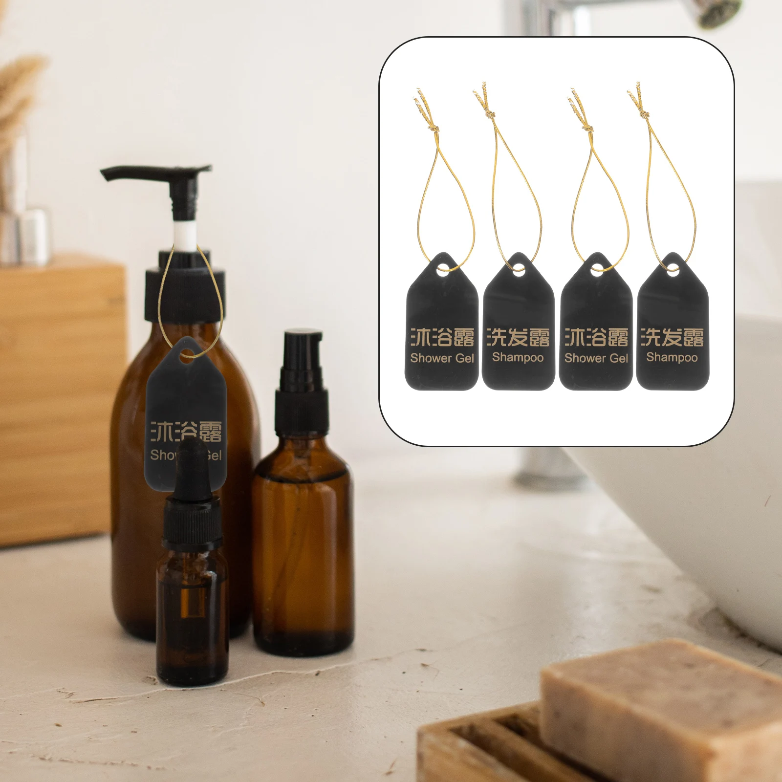 

1Set Shampoo Shower Gel Acrylic Label Tag Bathroom Toiletries Marking Tag Hotel Dispenser Identification Label