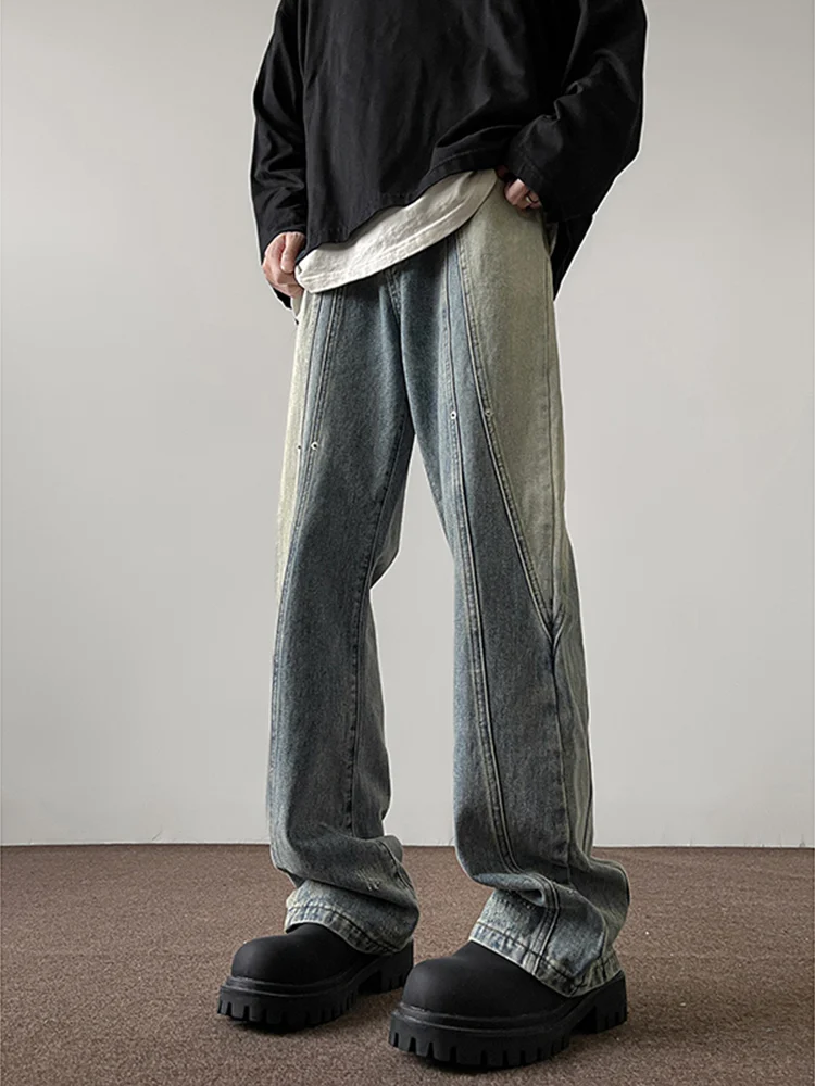 

Мужские джинсы в американском ретро-стиле, с высокой талией, прямые, слегка расклешенные, для весны и осени, модные уличные джинсы