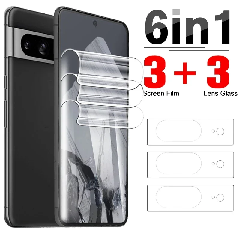 Protective Films For Google Pixel 9 8 7 Pro 7A Soft Hydrogel Film Screen Protector with Camera Lens Glass for Google Pixel9 8 7