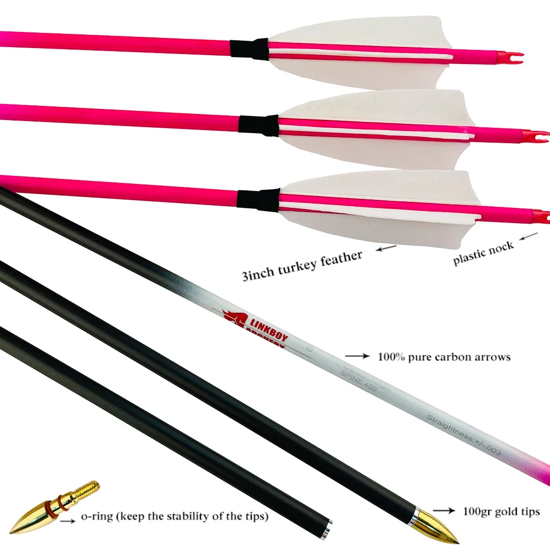 

Arrows Horseback Shooting Pure Carbon Arrows ID6.2mm 100GR Gold Tips Traditional Bow Longbow Hunting Accessories