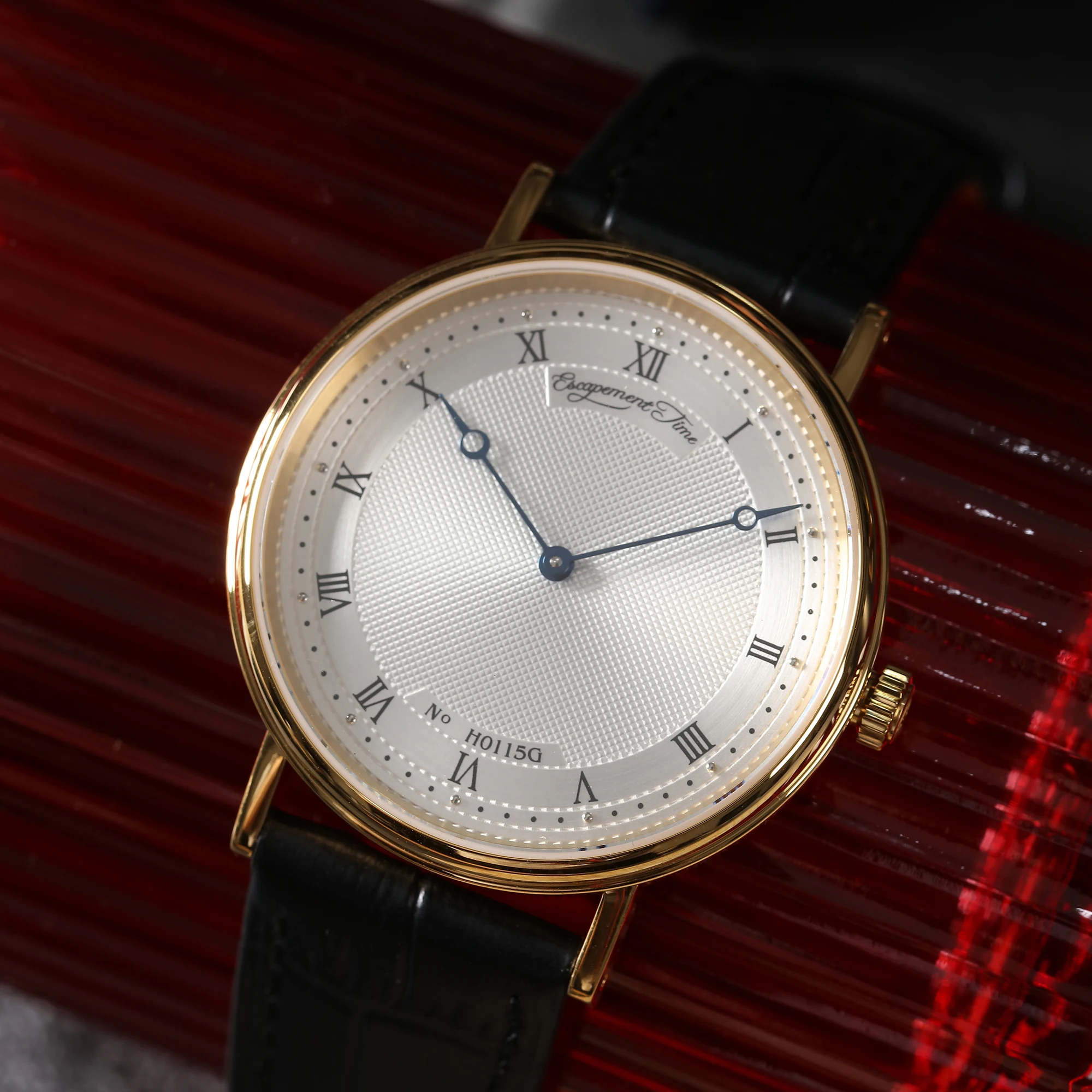 【Escapement Time】 Quarzwerkuhr, 38,5 mm Gehäuse, wasserdicht, 50 m, blauer Hand zur Wärmebehandlung – Detail 13