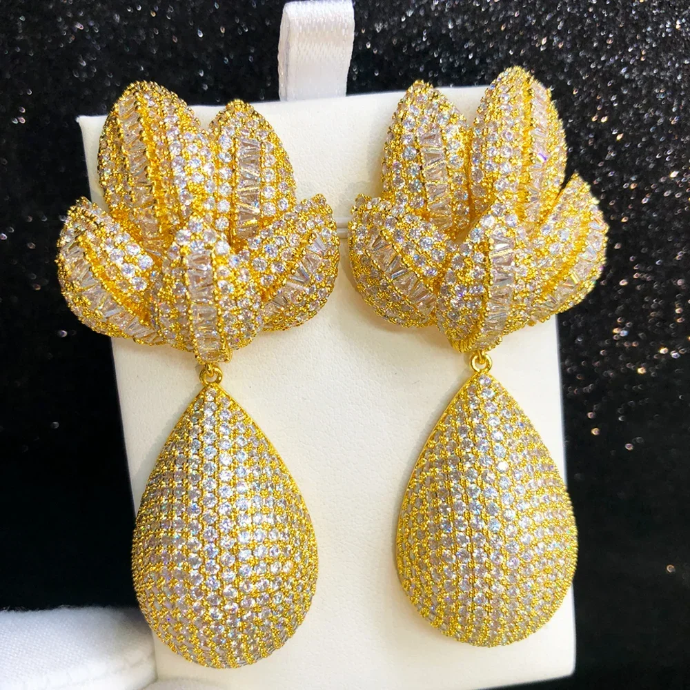 

Soramoore New Romantic Long Dangle Earrings Full Cubic Zirconia for Women Wedding Cute Summer Trendy Earrings High Quality
