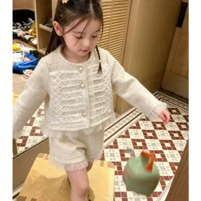 Girls' Spring and Autumn Winter Clothing Set 2026 New Fashionable Small Fragrant Coat Shorts Spring Autumn Two Piece Set