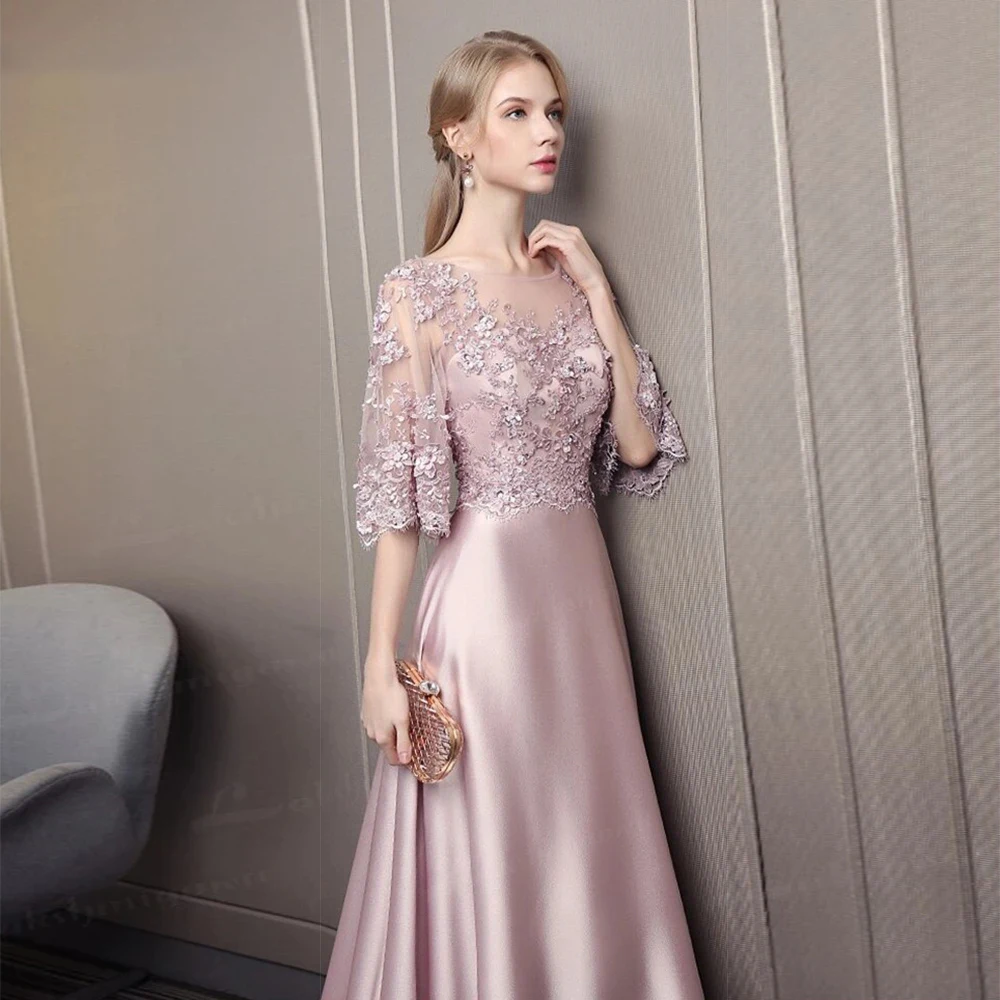 Luxury Pink Half Sleeve Mother of Bride Dresses Strapless Sweep Train Lace Sequin Wedding Party Gowns Summer Vestidos De Fiesta