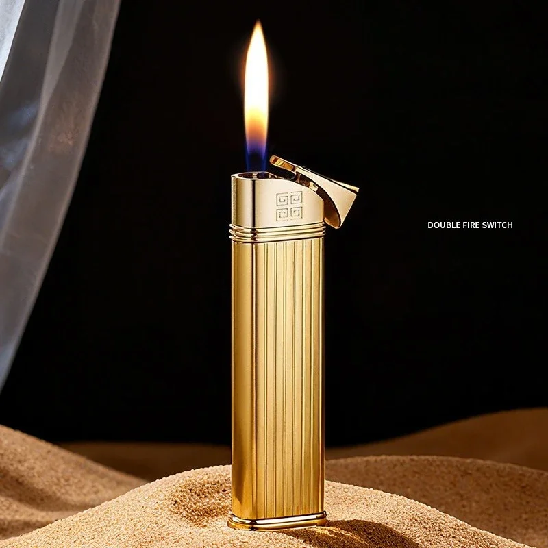 

New Windproof Mini Inflatable Lighter Portable Outdoor Metal Direct Spray Flame Butane Smoking Accessories Men's Smoking Gifts