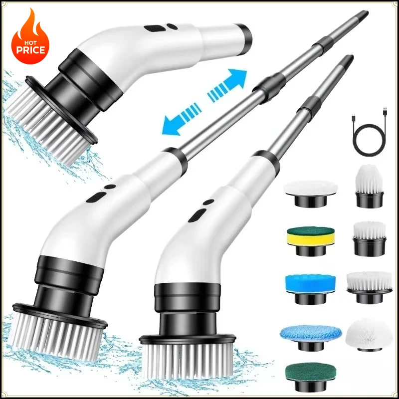 9 in 1 Handheld Electric Cleaning Brush with Telescopic Handle Multifunctional Household Cleaner for Bathroom Floor Kitchen
