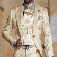 Jacquard Men's Suit 3 Piece Suit Groom Party Tuxedo Wedding Men's Formal Jacket Pants Vest Slim Fit Custom Suit Male 6