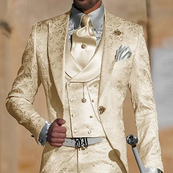 Jacquard Men's Suit 3 Piece Suit Groom Party Tuxedo Wedding Men's Formal Jacket Pants Vest Slim Fit Custom Suit Male 6 Jacquard Men's Suit 3 Piece Suit Groom Party Tuxedo Wedding Men's Formal Jacket Pants Vest Slim Fit Custom Suit Male 6