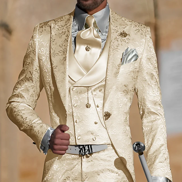 Jacquard Men's Suit 3 Piece Suit Groom Party Tuxedo Wedding Men's Formal Jacket Pants Vest Slim Fit Custom Suit Male 6 Jacquard Men's Suit 3 Piece Suit Groom Party Tuxedo Wedding Men's Formal Jacket Pants Vest Slim Fit Custom Suit Male 6