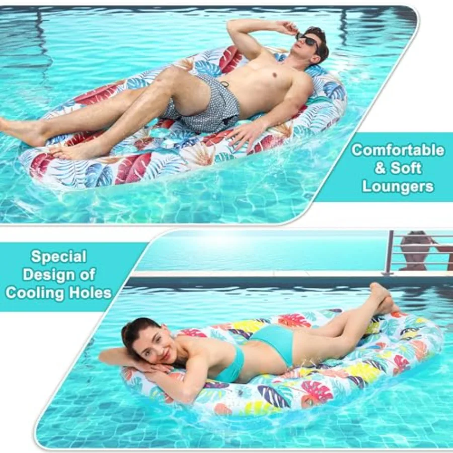 2 Pack Pool Floats Lounger, Pool Floats Adult Heavy Duty, Pool Rafts Floaties Water Hammock Tanning Floating Pool Party Toys fo