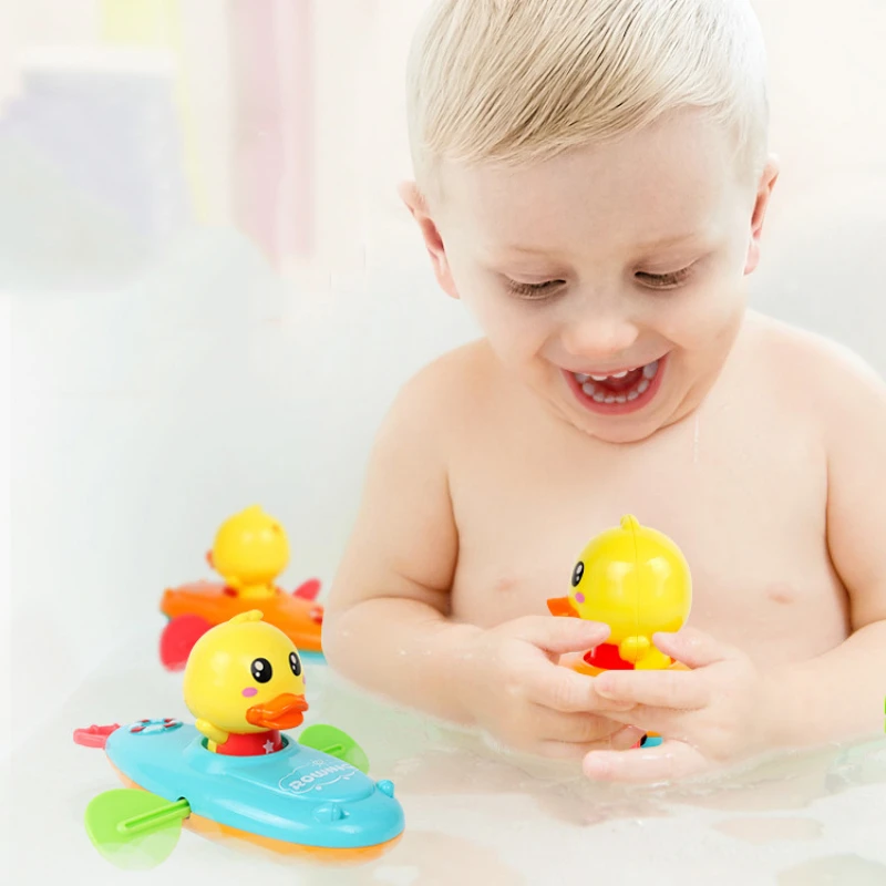 1 Pcs Cute Cartoon Bath Toys Classic Water Toy Back Rowing Boat  Baby Bathing Swim Duck Chain Clockwork Toy for Children