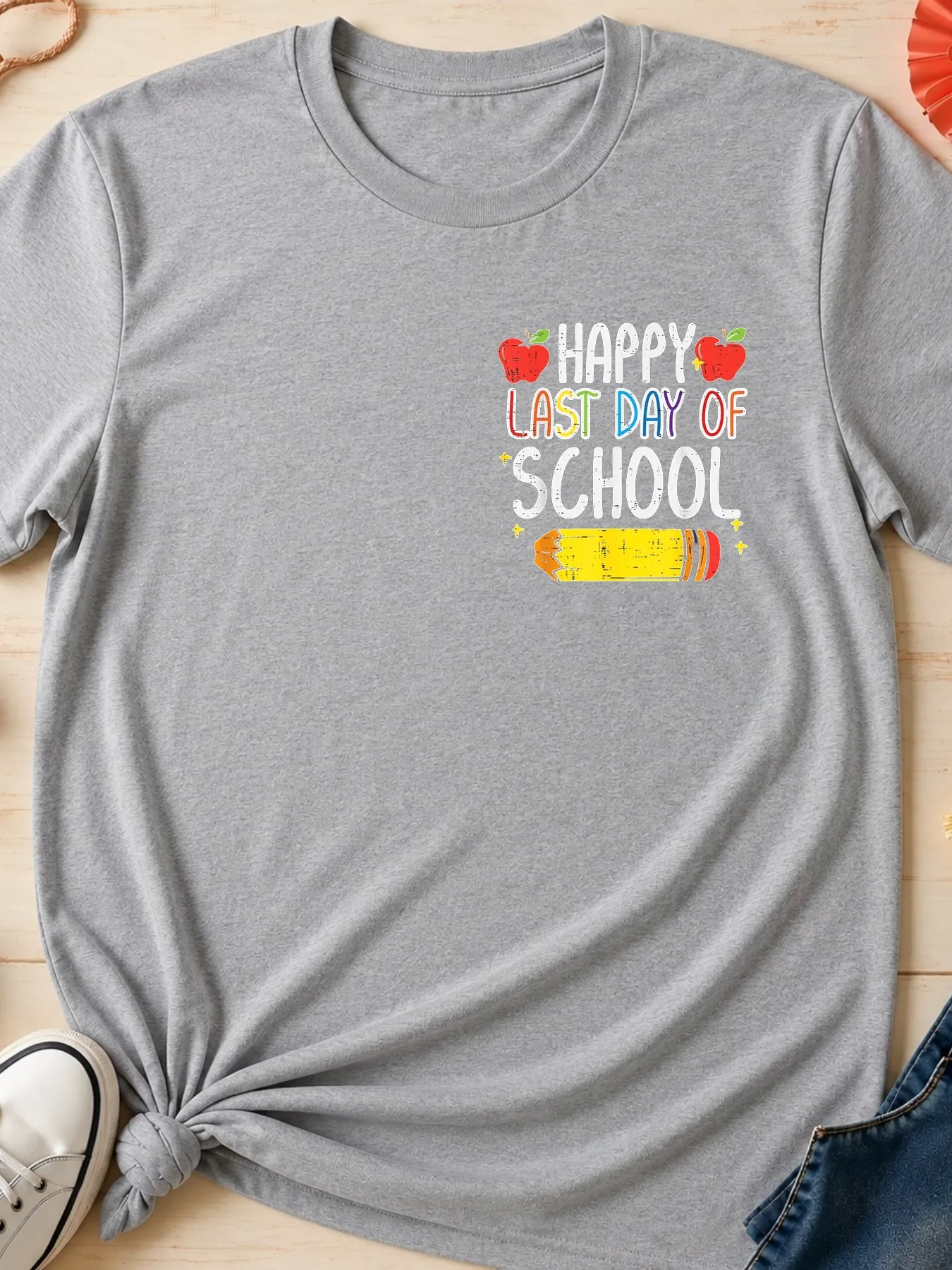 Men'S Summer Graphic T Shirt Casual Oversized Fashion Tee Happy Last Day Of School Apple Pencil Graphic Tee Vintage Style Short