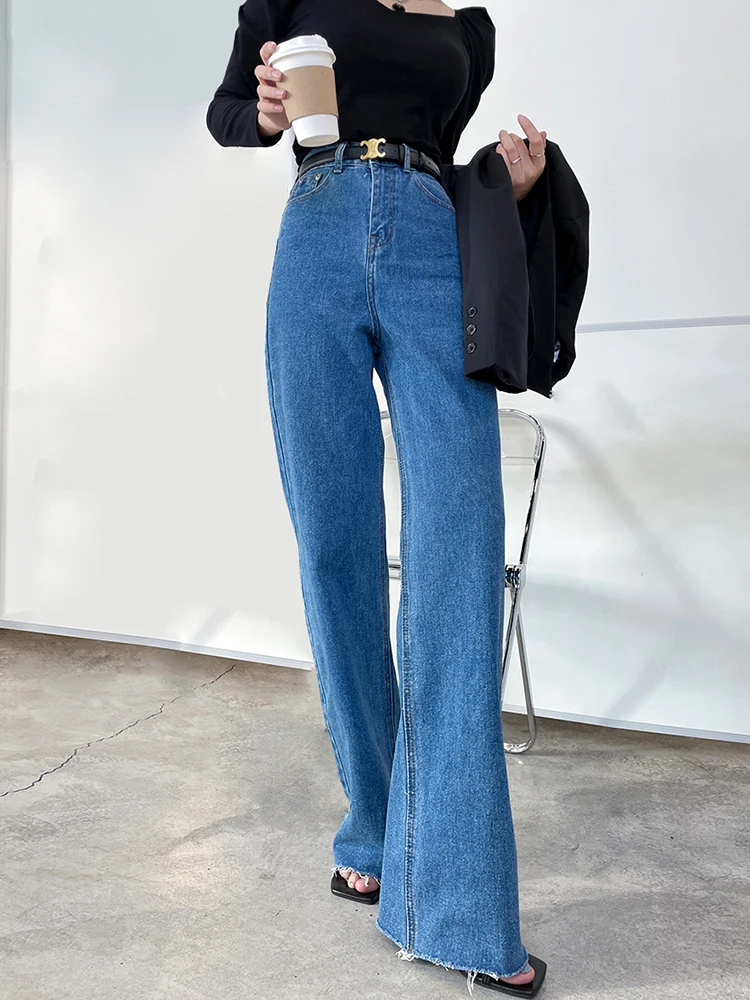 

Винтажные легкие джинсовые джинсы с высокой талией, удлиненные прямые брюки для похудения для женщин, повседневная весенне-осенняя одежда