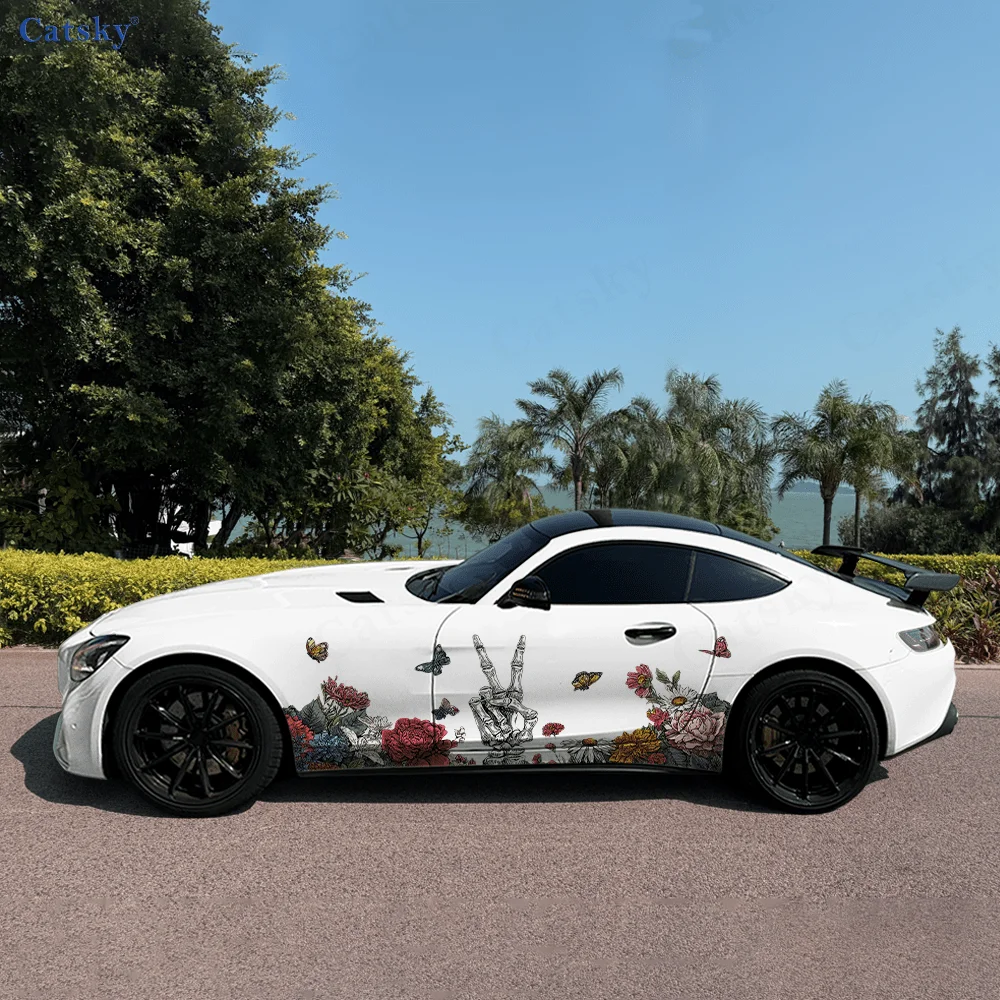 Hand Bone Colorful Flowers Car Vinyl Wraps Decal Self-adhesive PVC Sticker Suitable for Trucks SUV Decor Auto Accessories Gift