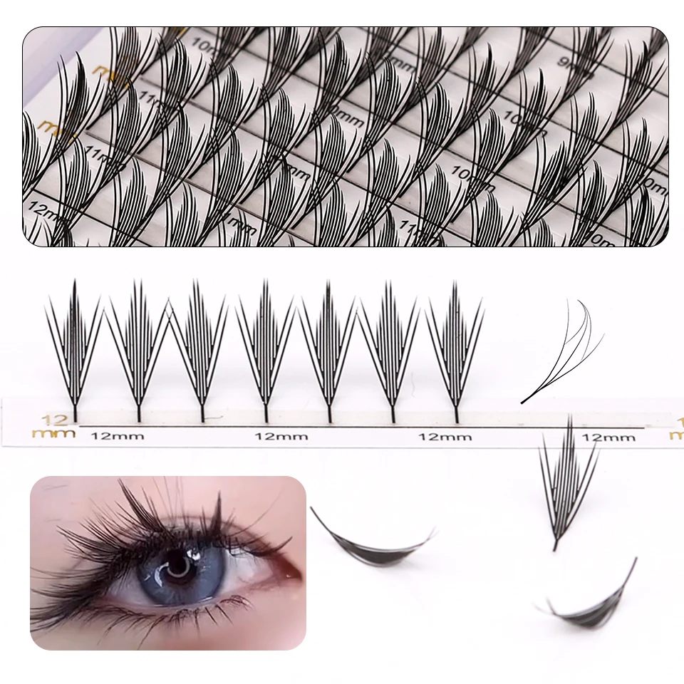 lashrujade Comic Spire Premade Fans Eyelash Extension Pteris shape Elf's Eye Faux Mink Soft Natural Russian Volume Makeup Lashes