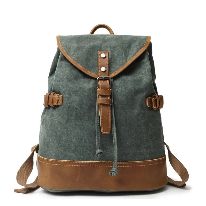 Waterproof Waxed Canvas Backpacks For Men England Style Solid Color Schoolbag Laptop School Bags Casual Travel Rucksack Bagpack