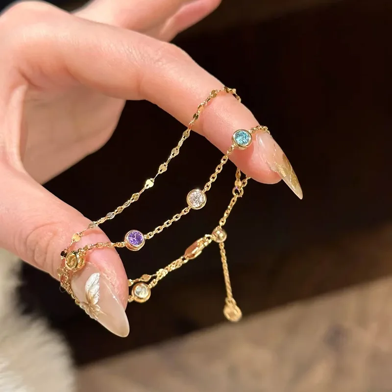 

Двухслойный разноцветный браслет с цирконами для женщин, блестящий, не выцветающий, многослойный, изысканный, модный аксессуар в стиле дофамин.