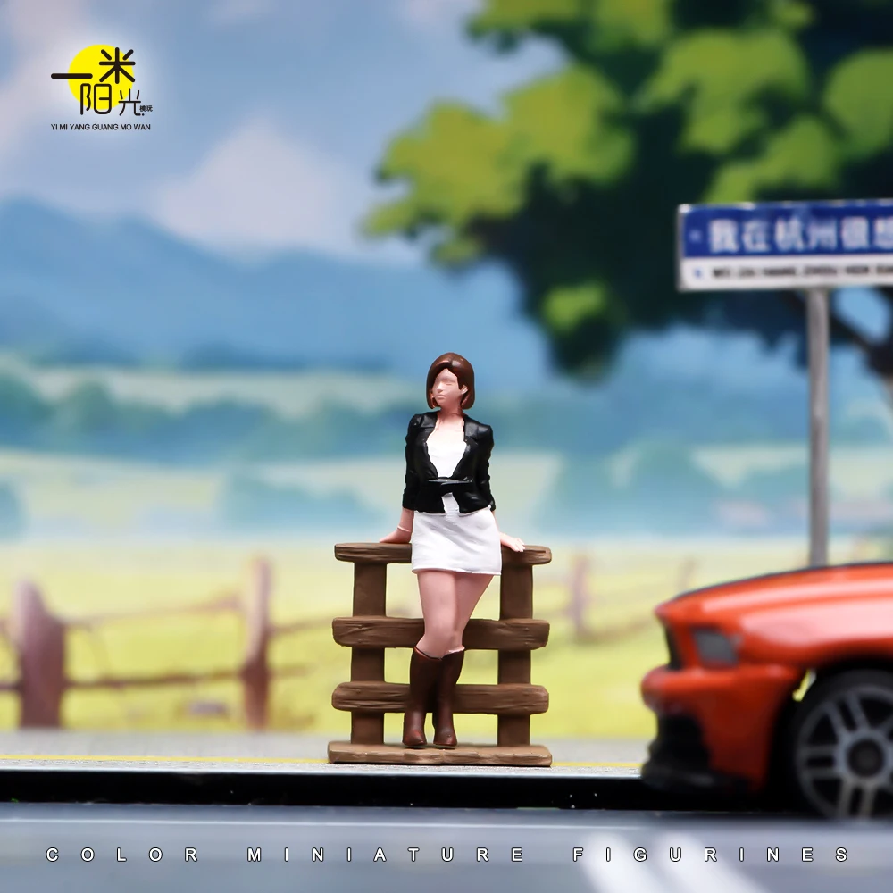 Painted Miniatures 1/24 1/64 1/43 Workplace Girl Standing by Fence Female Scene Figure Dolls Unpainted Model For Vehicles