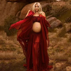 Chiffon Maternity Dress For Photoshoot Pregnancy Off Shoulder Ruffled Semi Transparent Long Dress Photography Dress For Women