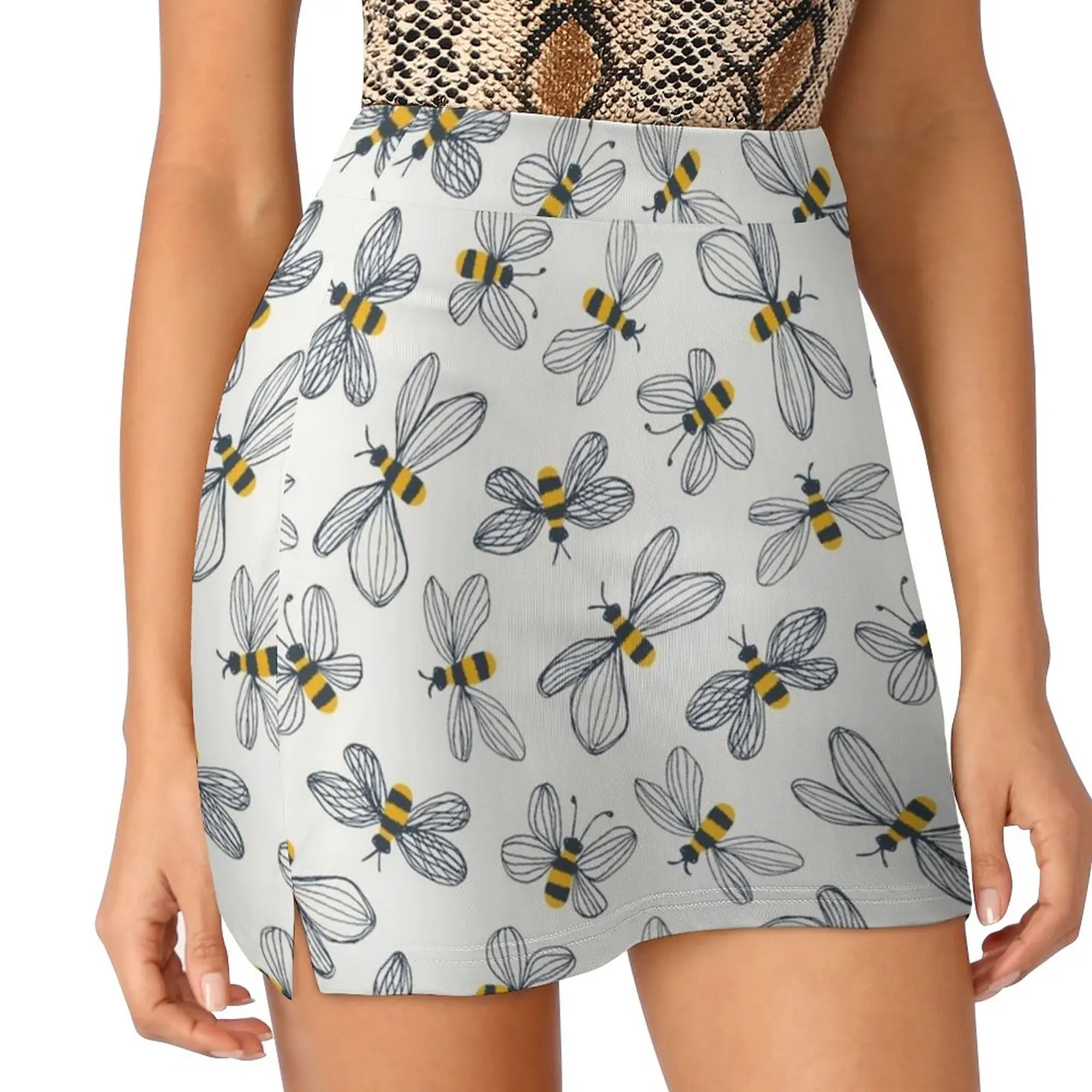 

Little Bees Cute Flying Pattern Women's skirt Mini Skirts A Line Skirt With Hide Pocket Bees Bumblebees Cute Whimsical Striped