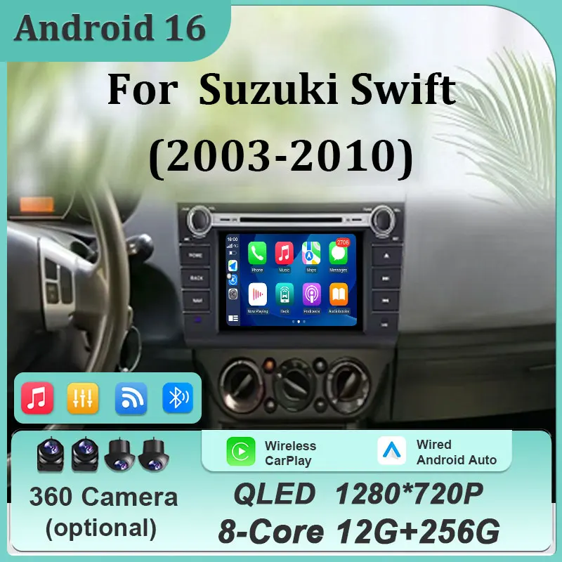 For Suzuki Swift 2003‑2010 Multimedia Player 8 inch Android BT WiFi CarPlay IPS Touch‑Screen DSP Stereo No 2‑din Auto Tools Unit