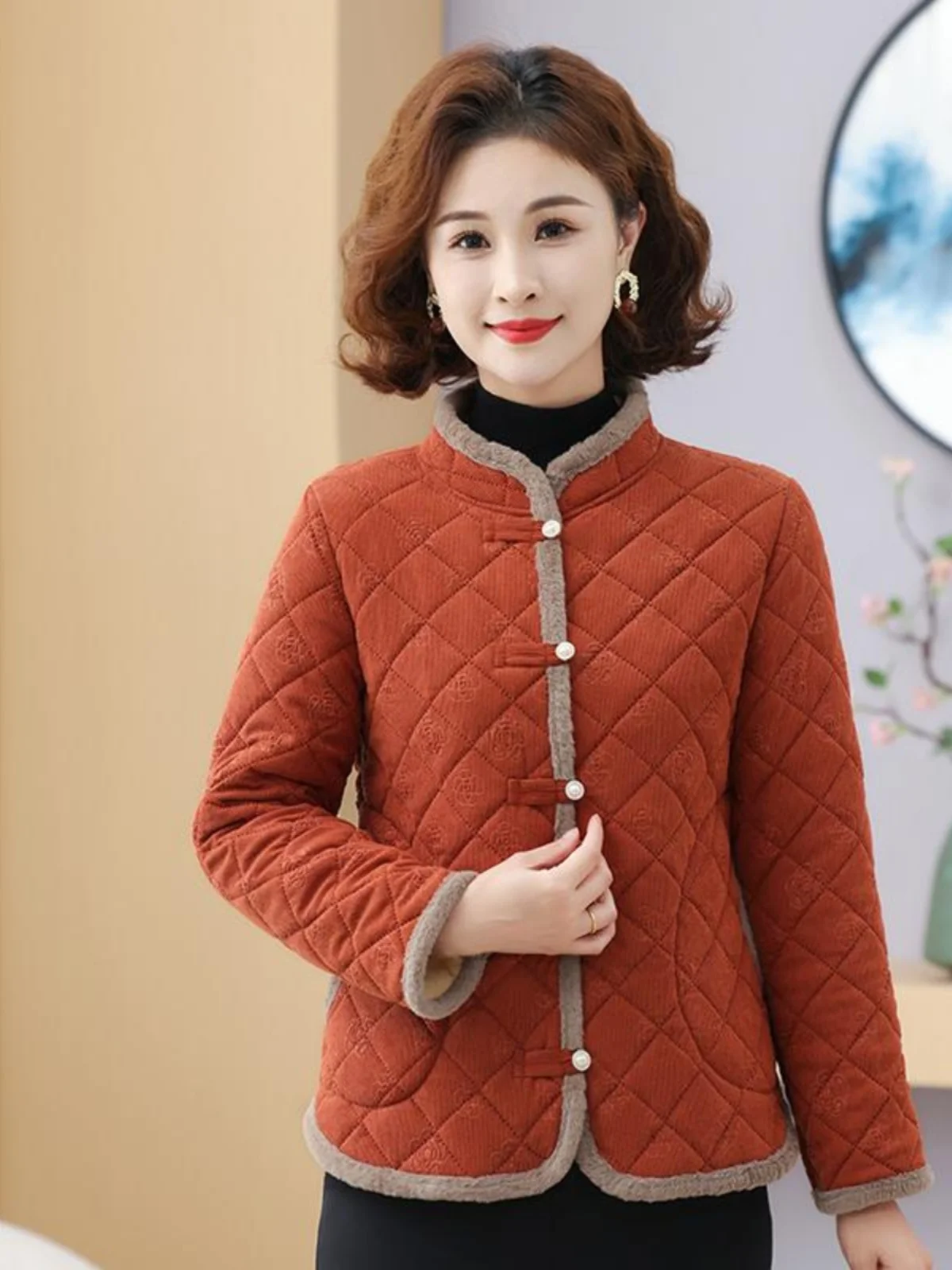

Casual Cotton Jaet ort Sle Stand Collar Retro Button Women's Wearable Autumn Winter New Sle Mom's Clothes Cotton Coat