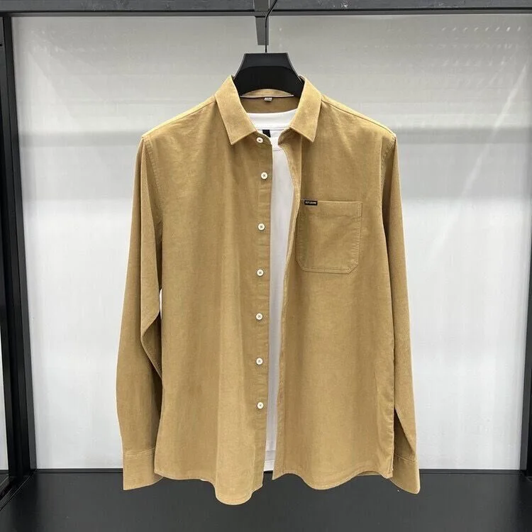 Corduroy Long Sve irt Heren Casual Katoen Puur Katoen Herfst Winter Faion Bovenkleding Jeugd Werkkleding Trendy Button up