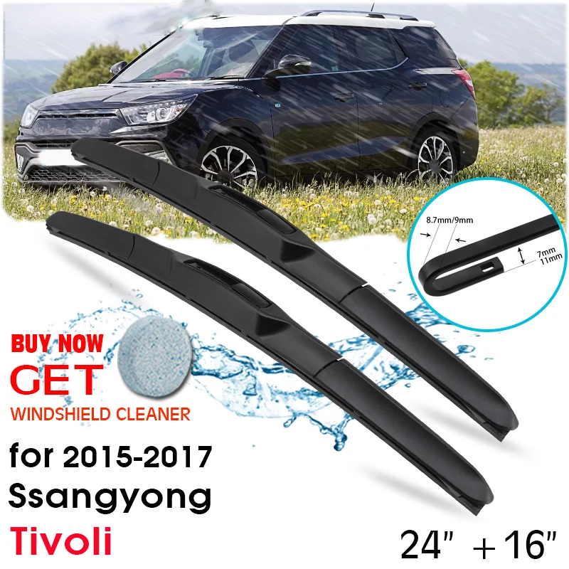 

Car Blade Front Window Windshield Rubber Silicon Refill Wiper For Ssangyong Tivoli 2015-2017 LHD / RHD 24"+16" Car Accessories