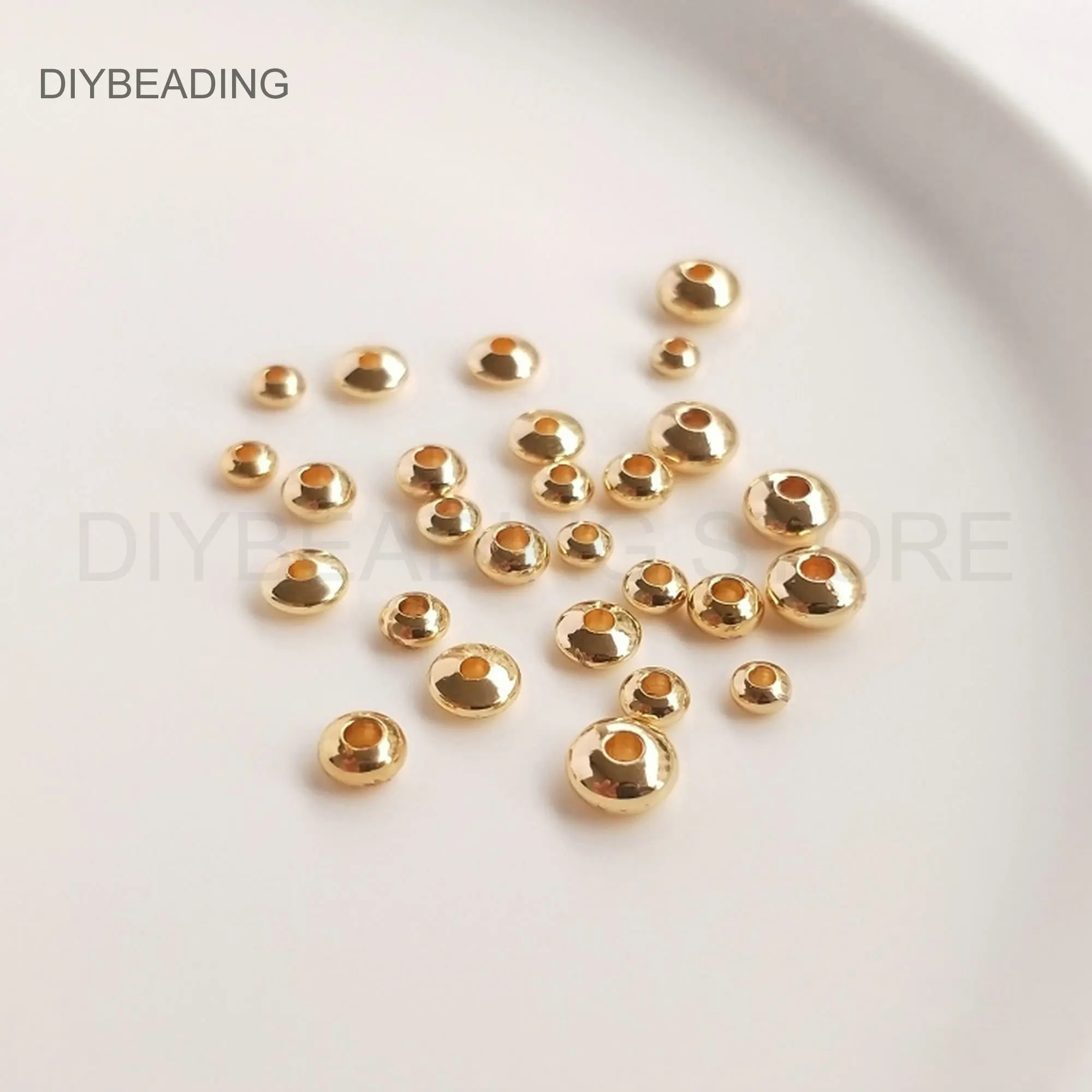 Saucer Beads for Jewelry Making Supplies 14K Gold Plated Brass Smooth Plain UFO Spacer Connector Beads Bulk Wholesale(3/4/5/6mm)