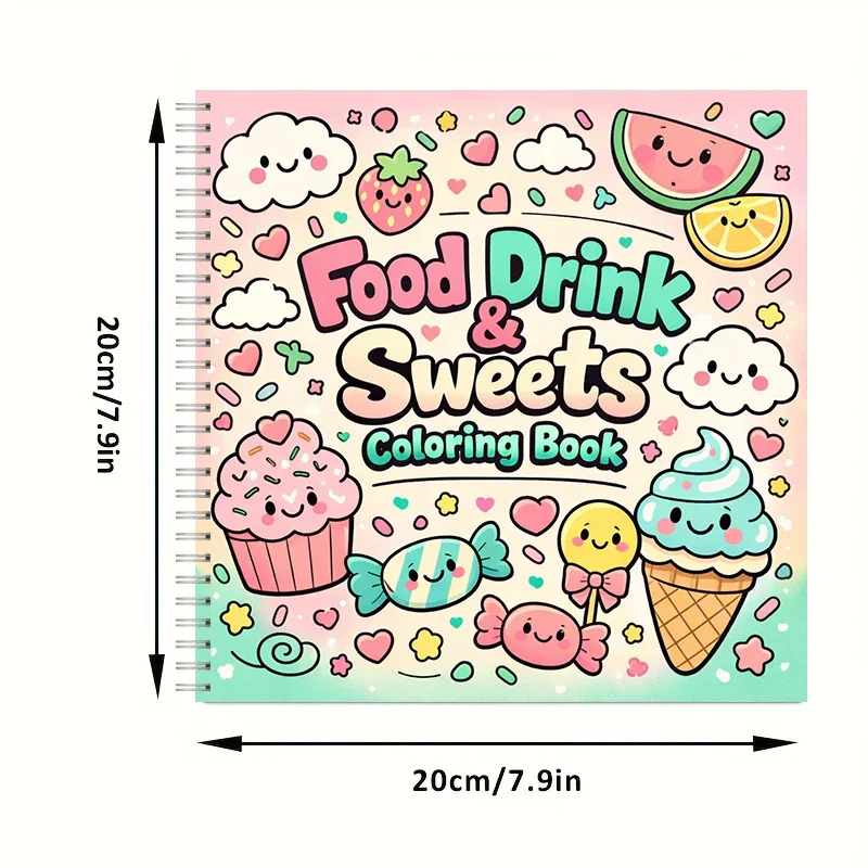 Coloring Book FOOD DRINK & SWEET for Adults, Relaxing Colouring Book, Stress Relief, Birthday Gift & Back to School Art Supplies