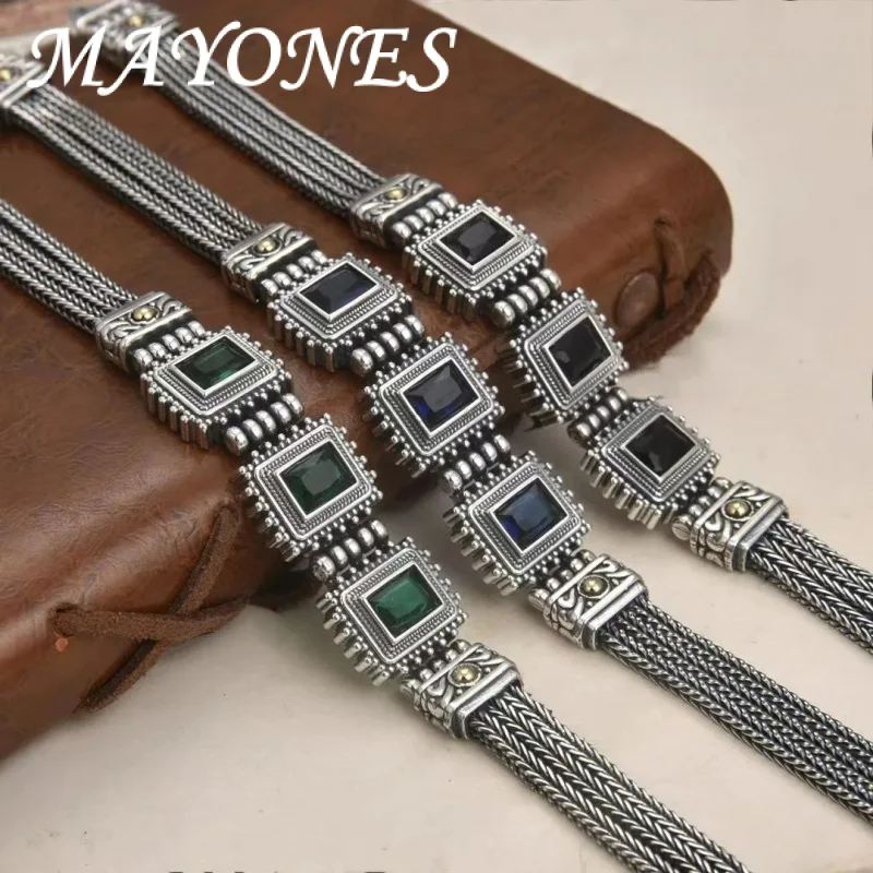 

MAYONES New S925 Silver Jewelry Retro Personality Fashionable Square Colored Zircon Fox Tail Bracelet For Men Free Shipping