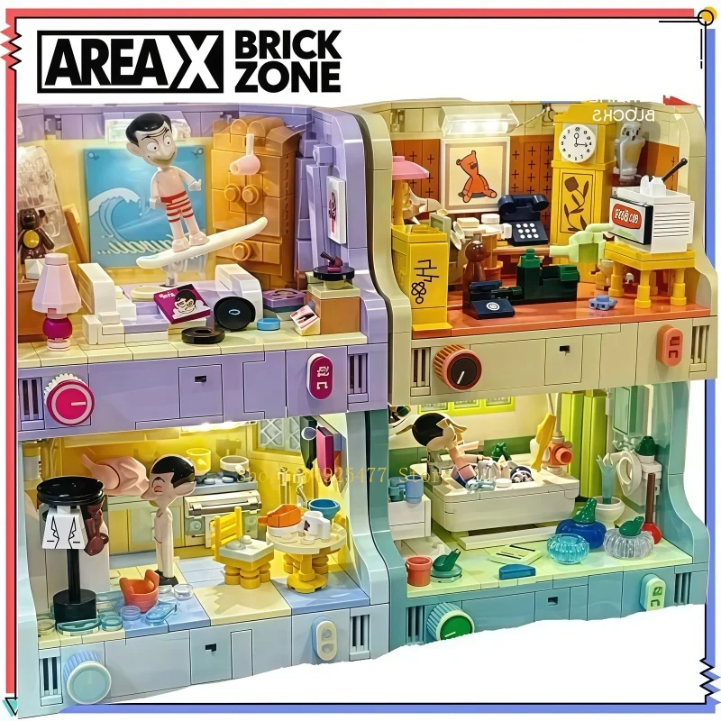 AREAX Anime Mr.Bean House Scene Series Building Block Plaything Home Decor Educational for Holiday Boys Girls DIY Puzzle Toys