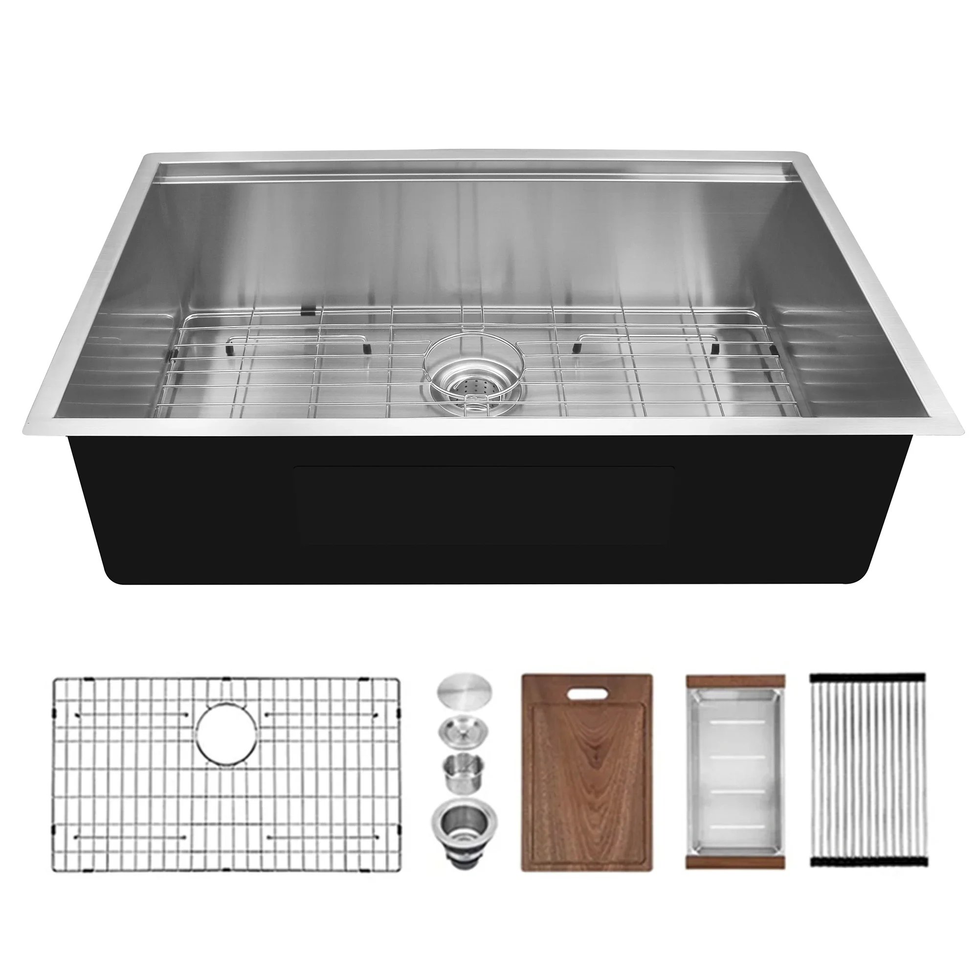 OEM 30 Inch Multi-functional Handmade SUS304 Stainless Steel Undermount Kitchen Sink with Accessories