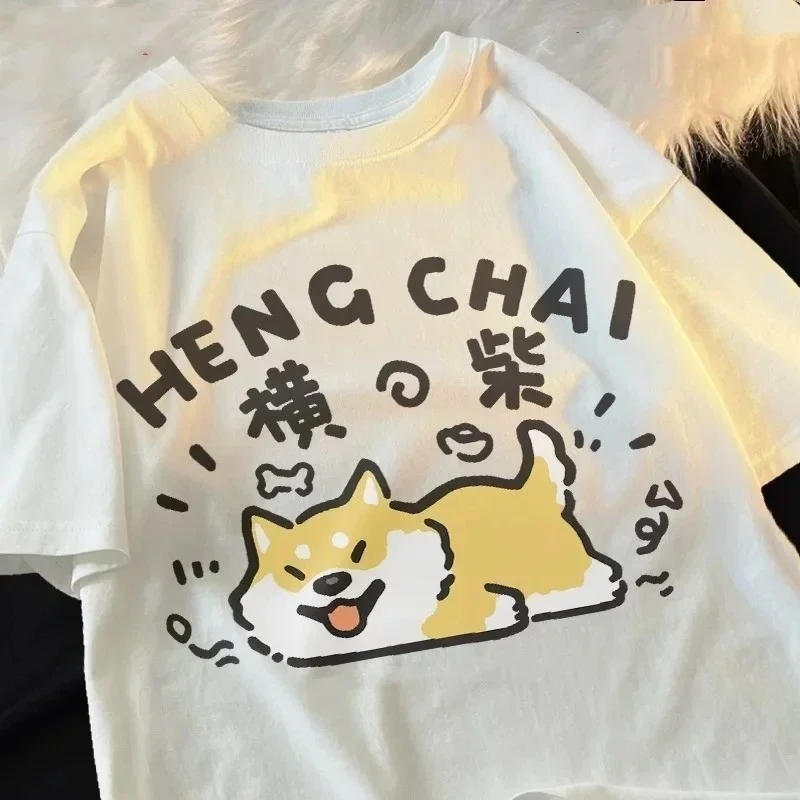 

Woman T-Shirt Cute Low Battery Cat Print Collection Round Neck Short-Sleeve Clothes T Shirt Tops Tee Harajuku