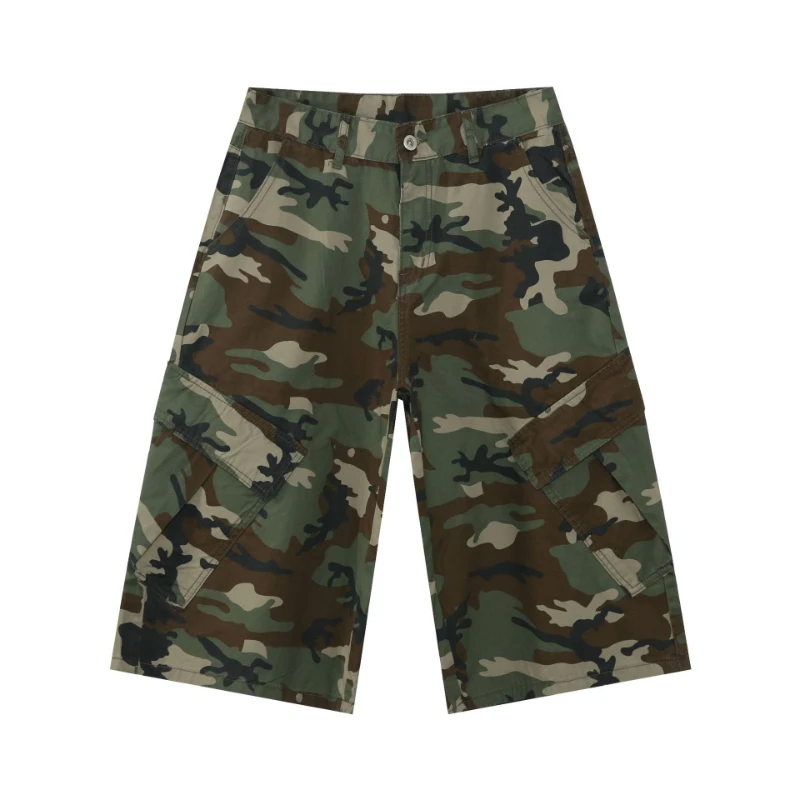

Cargo Pants Denim Short Pant Men Jeans Camouflage Vintage Loose High Waist Pockets Knee Length Trousers Y2k Streetwear Casual