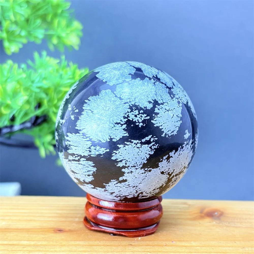 Snowflake Obsidian Natural Volcanic Stone Ball for Home Decor Feng Shui Meditation Altar Witchcraft Prayer Spiritual Gift