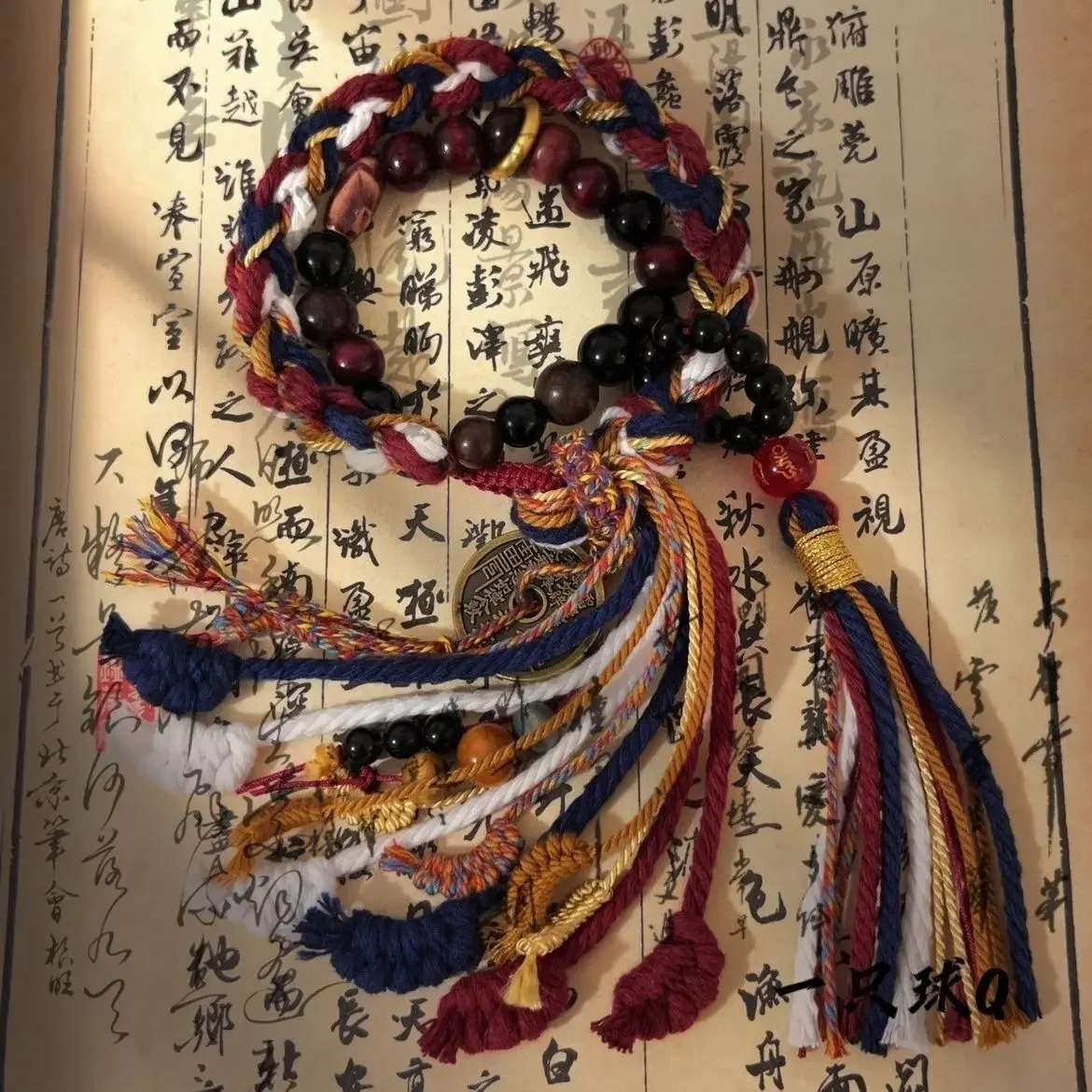TikTok Fiore popolare Wang Soldi Bracciale in stile tibetano Bracciale a campana con moneta intrecciata a doppio cerchio in stile cinese