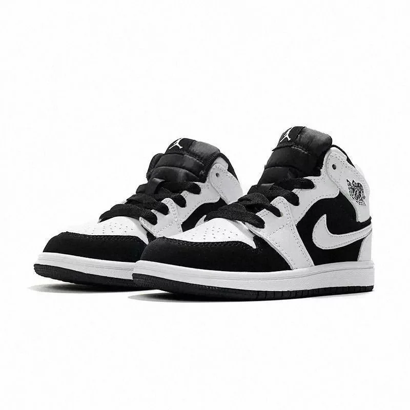 Jordan Air Jordan 1 Mid White Black Panda Comfort Sport Mid Top Kids Basketball Shoes Black & White Kids