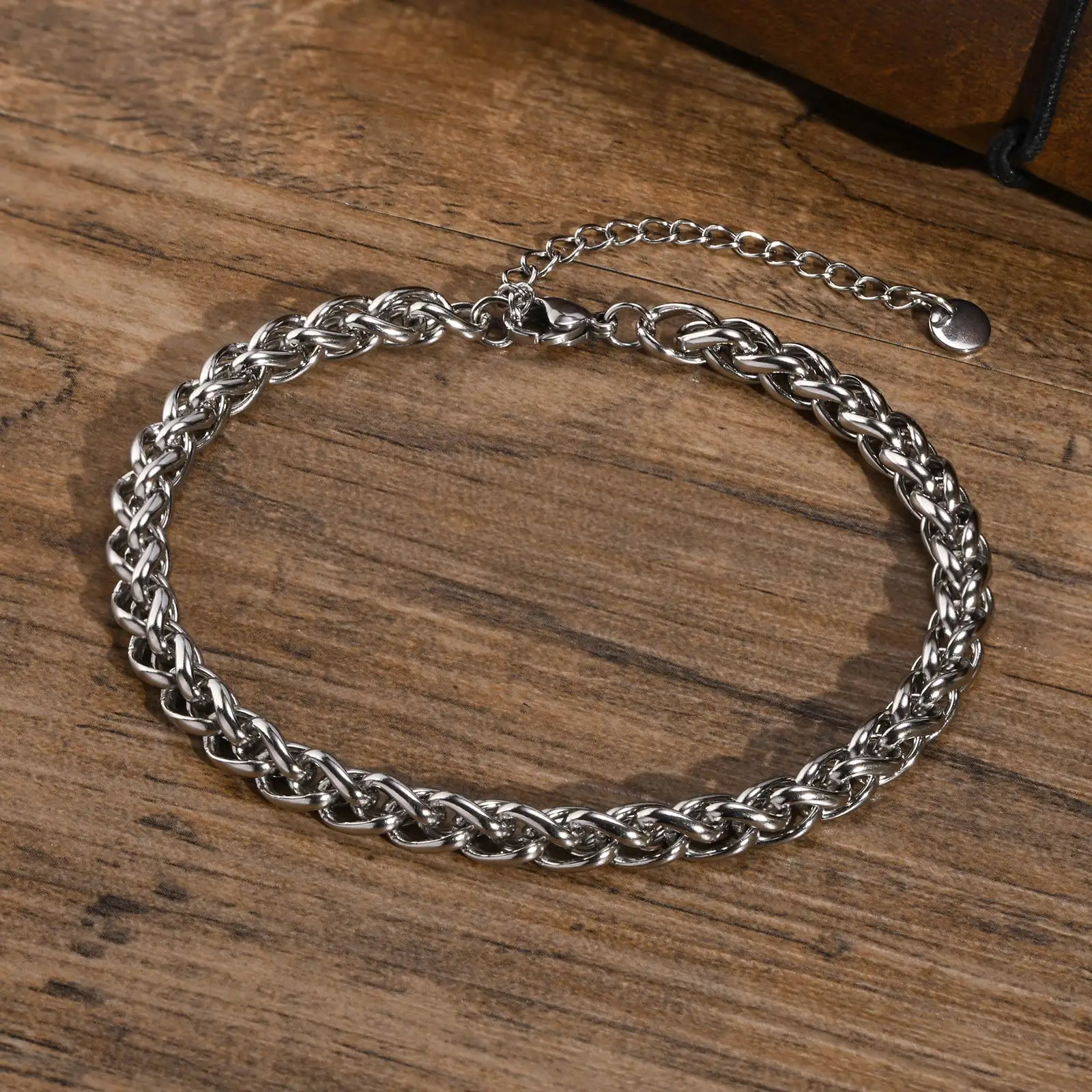 Tobilleras básicas de cadena de trigo para hombre, pulsera de pie de cadena cubana de acero inoxidable impermeable, regalos descalzos para él, joyería