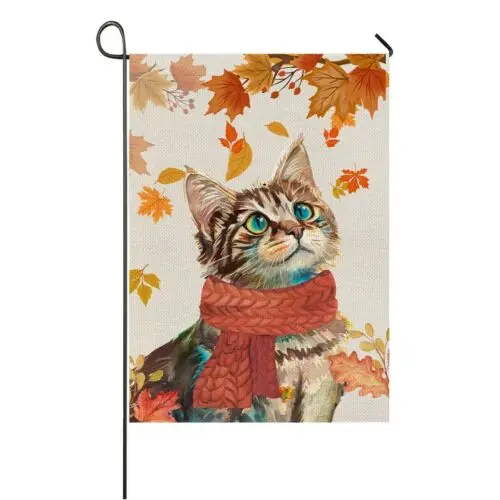 Welcome Fall Cat Garden Flag 12x18 Vertical Double Sided for Outside Small Bu...