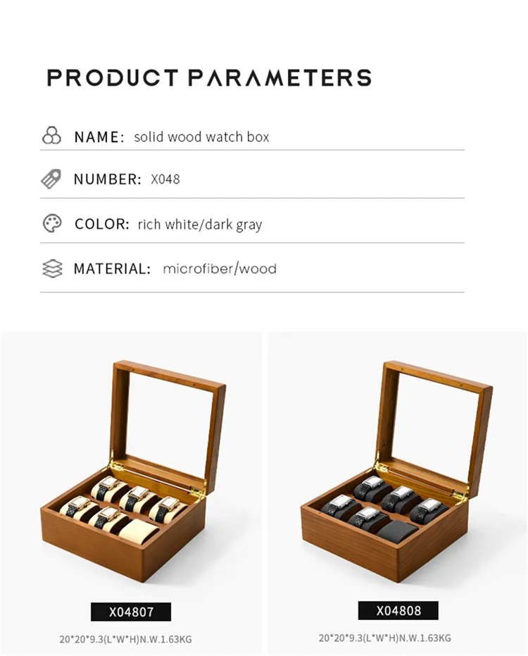 Oirlv Wood Watch Storage Box Delicate Dustproof Glass Cover Watch Box Wristwatch Collection Box Display Storage 6-Gird Watch Box