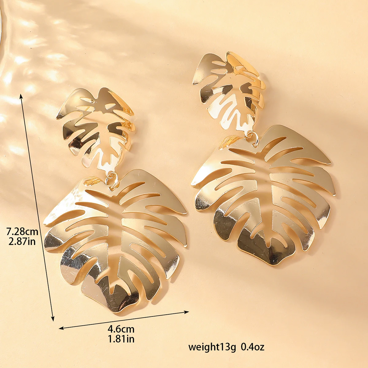 2PC Women's Fashion Bohemian Style Gold Hollow Leaf Earrings Outdoor Travel Carnival Banquet Party Holiday Dressing Gifts image 5