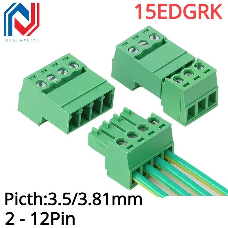 

2sets 2EDG Terminal Block 3.5mm 3.81mm Pitch Aerial Butt Type 15EDGRK-3.5mm 3.81mm Plug-in Connector 2-12P Male + Female Socket