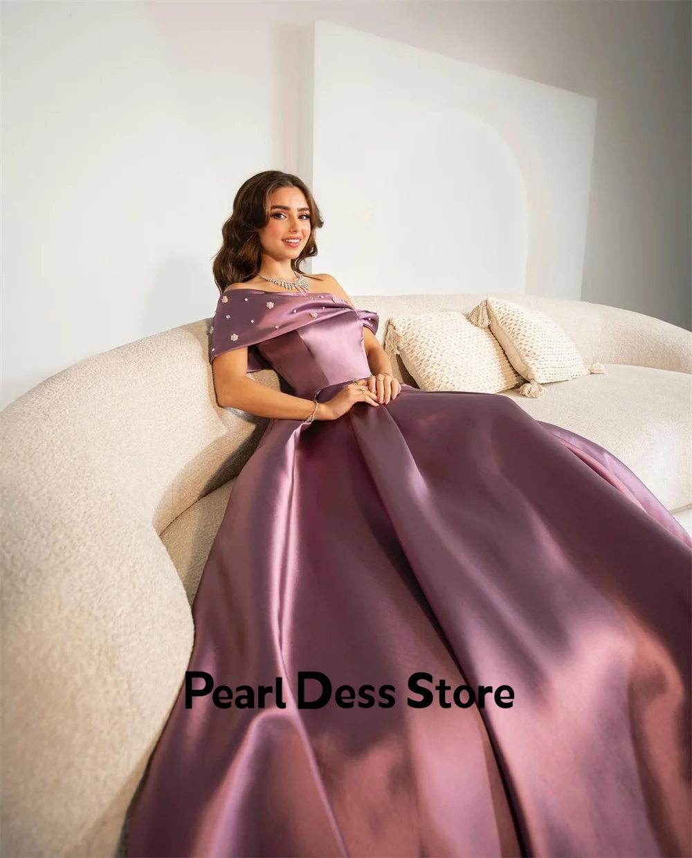 Silk Ball Dress 2024 Elegant Off the Shoulder Tight Chest and Floor Length Evening Dress for Women