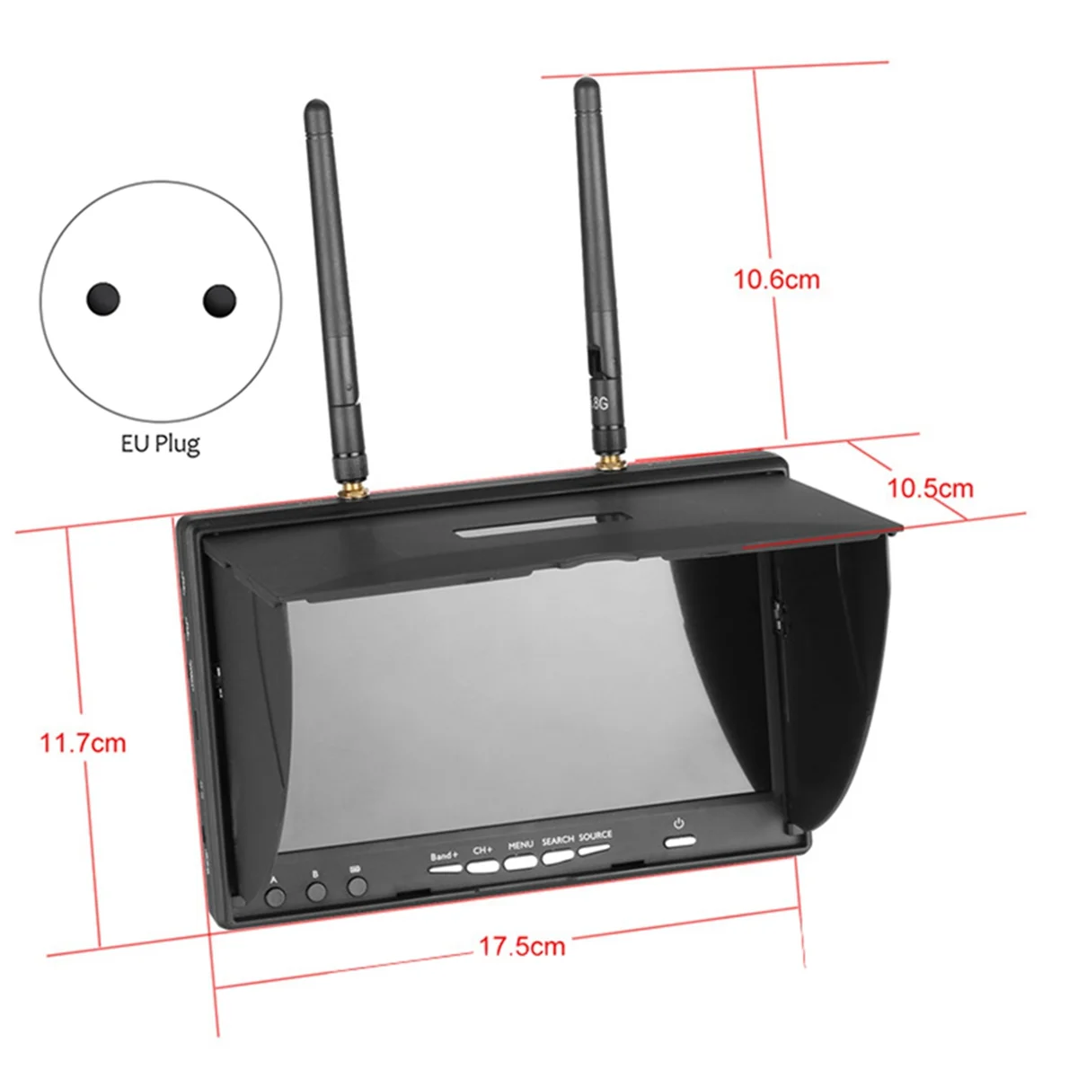 Moniteur FPV avec écran LCD, récepteur de touristes intégré pour importateur RC FPV, quadrirotor, prise UE, A02I, 5.8G, 800x480, 40CH, 7 pouces