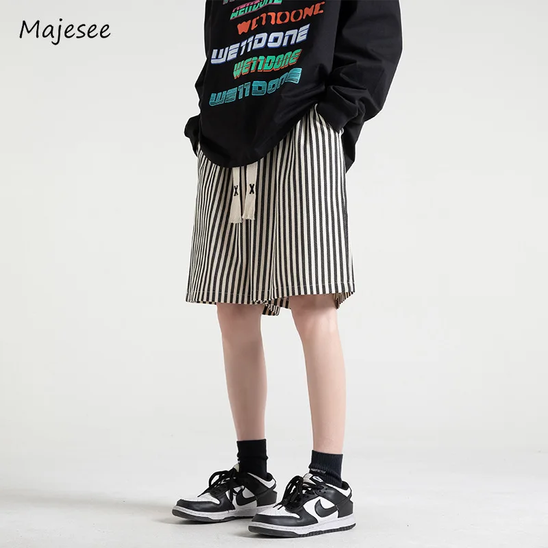 Striped Shorts Men Slouchy Summer Cozy Baggy Handsome Casual Home Temperament All-match Hipster Normcore Classic Fashion Stylish