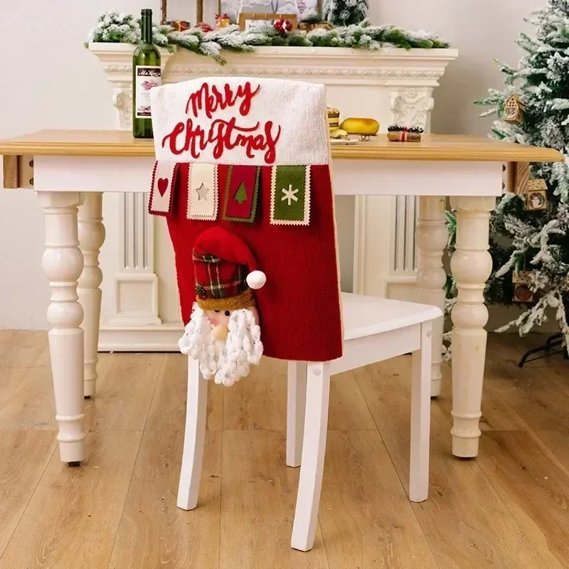 New Christmas Decoration Chair Cover Stool Cover Santa Claus Snowman Elk Chair Sleeve Decor Ornaments New Year Home Furnishings