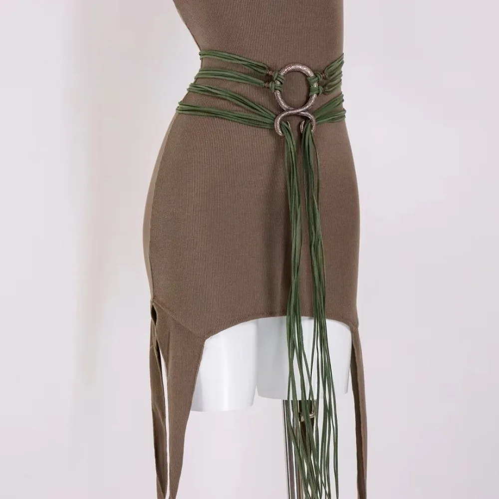 Gift Adjustable Long Rope Chain Belt Braided Fringe Loop Waist Cinch Knot Handcrafted Look Decorative Belt Renaissance